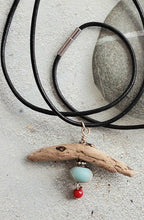 Load image into Gallery viewer, Turquoise Amazonite and red coral on a black leather necklace 22&quot;
